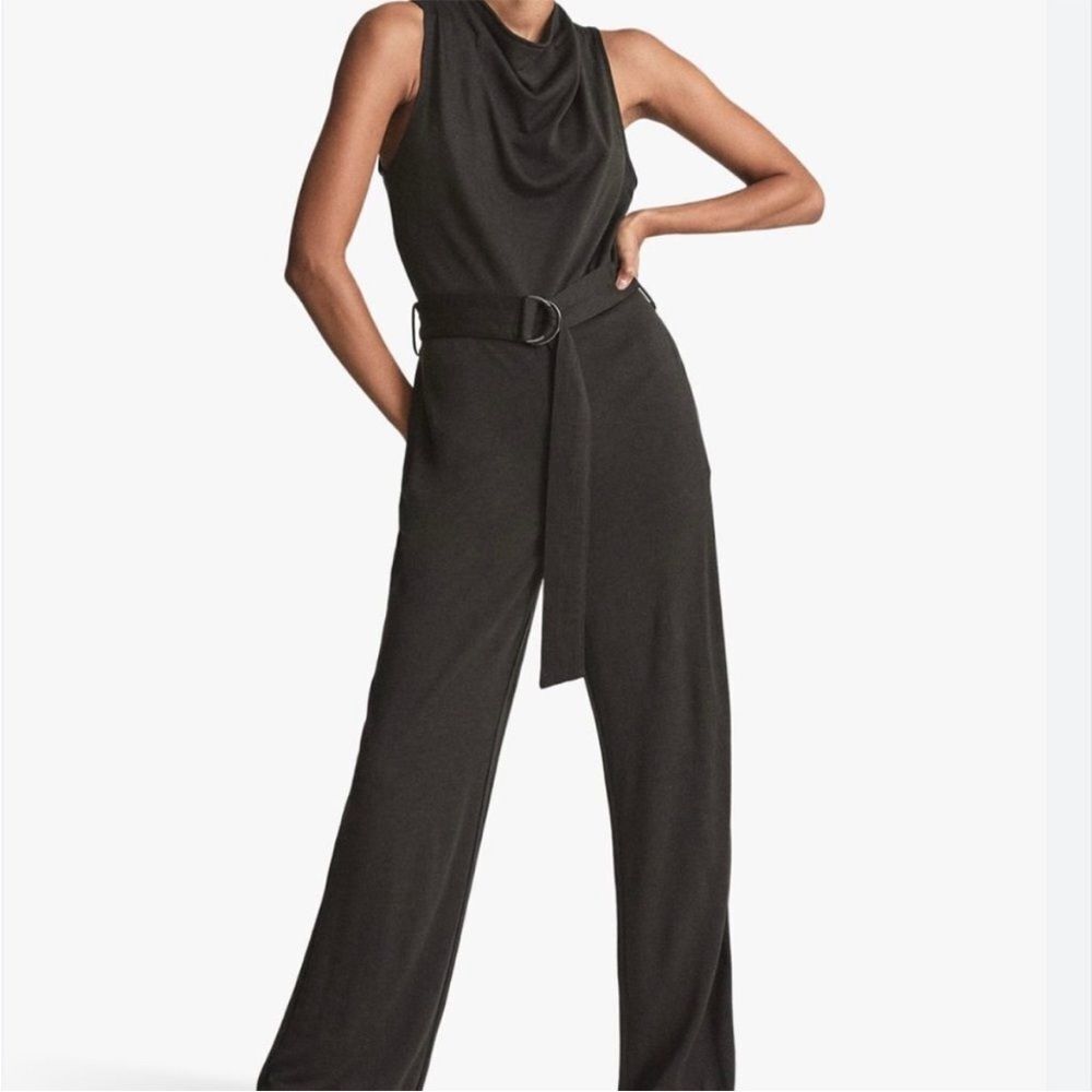 NWT Reiss Jersey Cowl Neck Jumpsuit, Dark Green